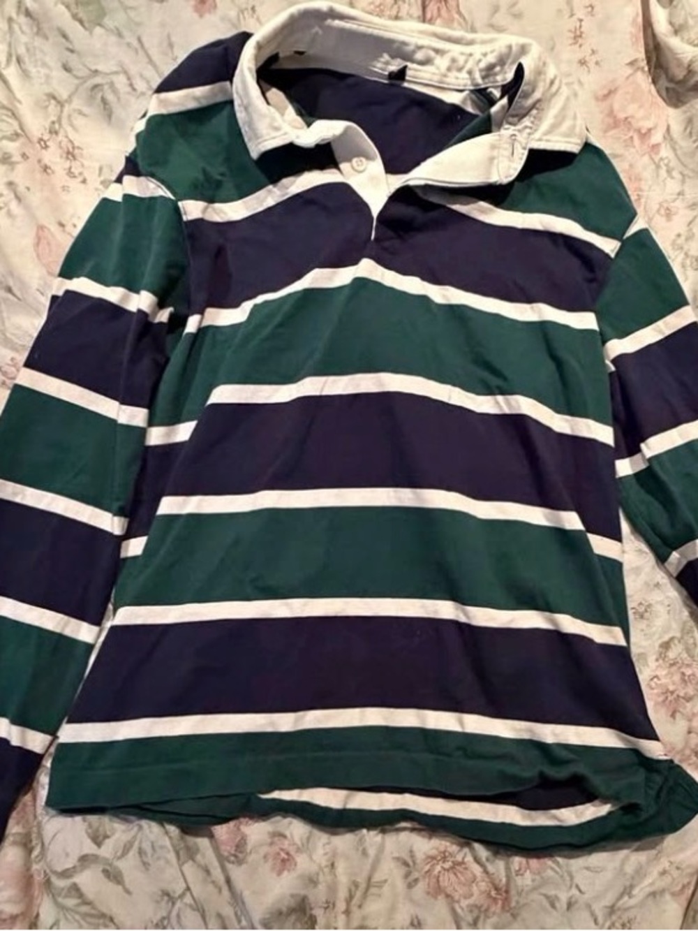Uniqlo Striped Long-Sleeve Rugby Shirt - Navy & Green